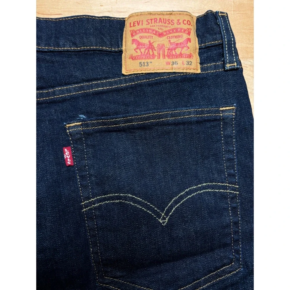 Levi's 513 Slim Straight Jeans Mens 36x32  Blue Dark Wash Stretch Denim